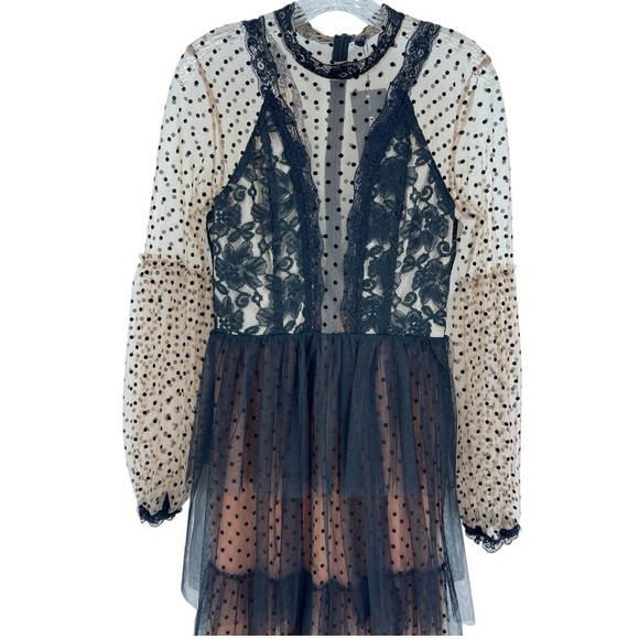 Giffniseti NWT Mesh Polkadot Whimsygoth Witchy Fairy Black Cream FlowyMaxi Dress - Picture 4 of 15